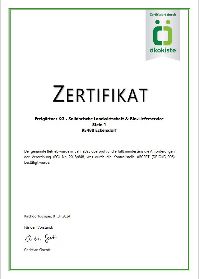 Zertifikat Ökokiste
